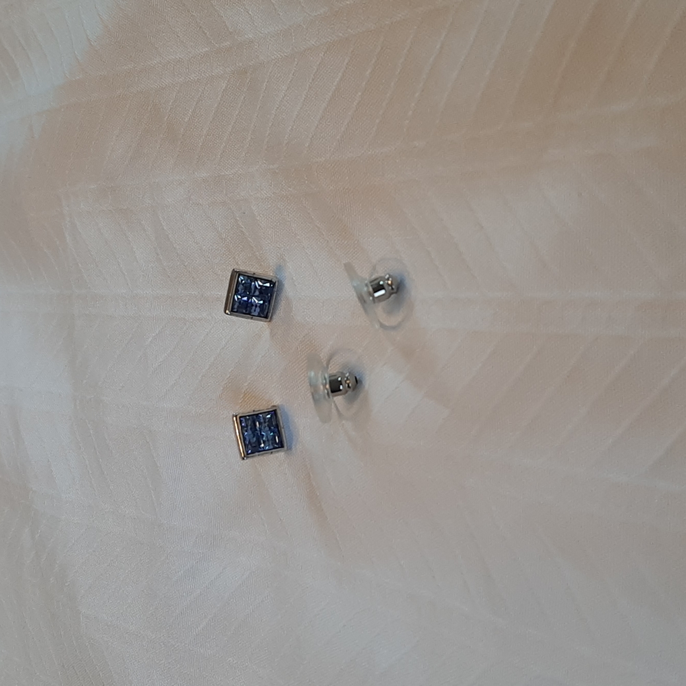 Blue Square Rhinestone Stud Earrings